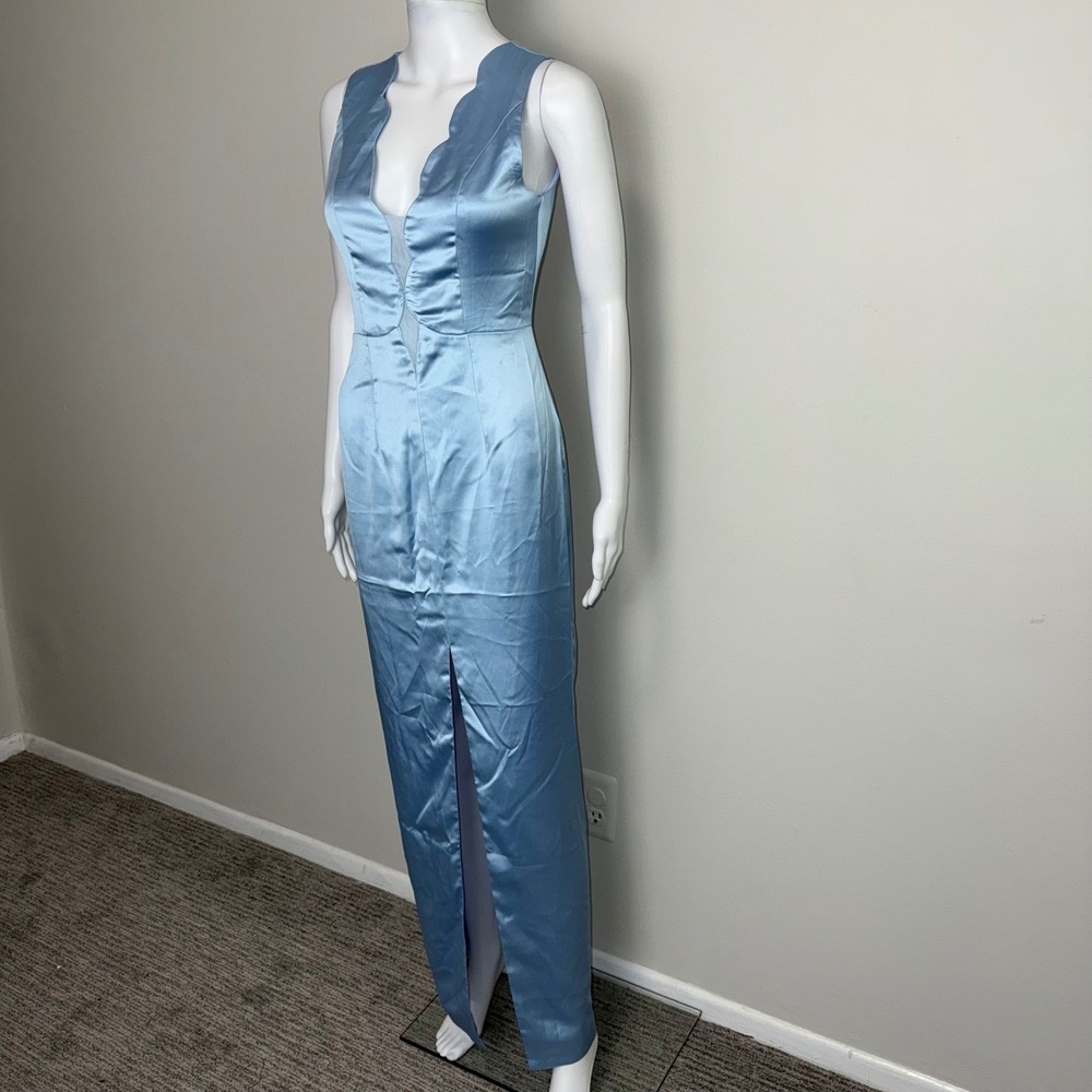 Commense Light Blue Sleeveless Formal Dress Scalloped V Neck Slit Occasion XS - Picture 14 of 17